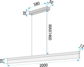 Toolight Toolight, LED stropné svietidlo 200cm, 48W, 4000K, APP1697-CP, zlatá matná, OSW-07893