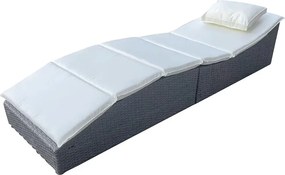 Polohovateľné ratanové lehátko SAVANA sivá/béžová