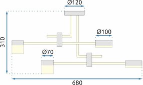 Toolight Toolight, LED stropné svietidlo 4x30W APP1001-4C, čierna-zlatá, OSW-07533