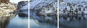 Obraz - zimná krajina s jazerom (s hodinami) (90x30 cm)