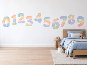 Dúhové akvarelové číslice pastelové dúhové textilné nálepky na prvé počítanie na stenu arch 46 x 29 cm