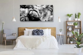 Obraz svet kvetín v čiernobielom prevedení - 100x50