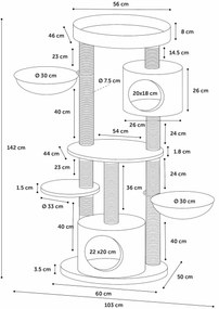 Flamingo Škrabadlo pre mačky INGA, béžová, 103 x 50 x 142 cm