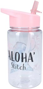 Dievčenská plastová fľaša na pitie Lilo &amp; Stitch so slamkou - 450 ml