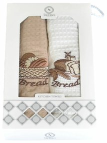 Darčekové balenie 2 ks bavlnených utierok, Bread béžové a biele, 50 x 70 cm