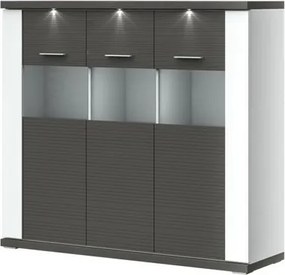 Široká vitrína Caracas typ 22, grafit/biely lesk, s osvetlením