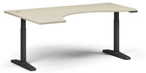 Výškovo nastaviteľný stôl, elektrický, 675-1325 mm, ergonomický ľavý, doska 1800x1200 mm, čierna podnož, biela