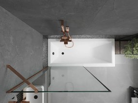 Mexen Next, vaňová zástena 1-krídlová 90 x 150 cm, fixné krídlo, 6 mm číre sklo s čiernym vzorom, ružové zlato profil, 895-090-000-00-70-60