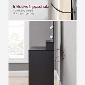 Toaletný stolík s LED osvetlením, nastaviteľný jas, so zásuvkami, čierny