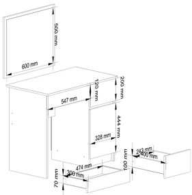 Kozmetický stolík so zrkadlom P-2/SL dub sonoma/biela pravý