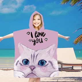 Detské pončo CAT LOVE ružové 60x90 cm