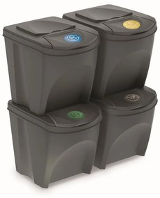 Set košov na triedený odpad II, 4 x 25 l, sivá