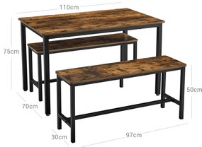 Jedálenský set VASAGLE RENDURO čierny/retro hnedý