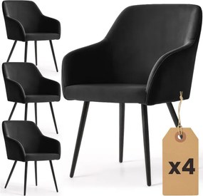 Sada štyroch jedálenských stoličiek ESTELLE zamatové, čierne / čierne nohy (4 ks)