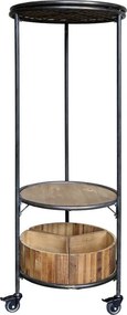 Čierny kovový regál na kolieskach s drevenými podnosmi Fil de Fer - 60*160 cm