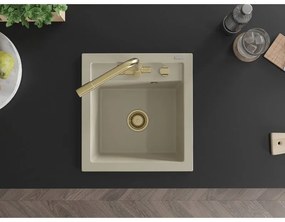 Mexen Vito, 1-komorový granitový drez 520x490x210 mm, zlatá batéria Duero, béžová, 6503-69-671600-50