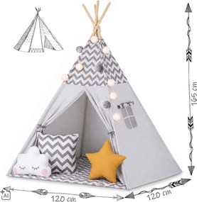 Detský stan Tepee so svetlom Nukido - sivý