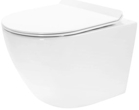 Rea Carter Rimless, závesné WC misa 490x370x325 mm + toaletné WC sedadlo, biela lesklá, REA-C1400