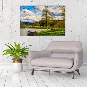 Obraz loďky pri jazere (90x60 cm)