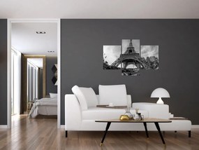 Obraz - Eiffelova veža, čiernobiela (90x60 cm)