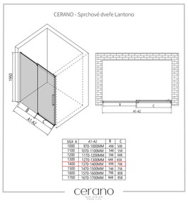 Cerano Lantono, posuvné dvere do otvoru 140x195 cm, 8mm číre sklo, čierny matný profil, CER-CER-432052