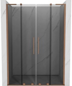 Mexen Velar L Duo, posuvné sprchové dvere do otvoru 150 cm, 8mm šedé sklo, medená matná, 871-150-003-42-65