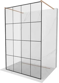 Mexen Kioto, sprchová zástena Walk-In 140 x 200 cm, 8mm sklo čierny vzor, medený matný profil, 800-140-002-65-77