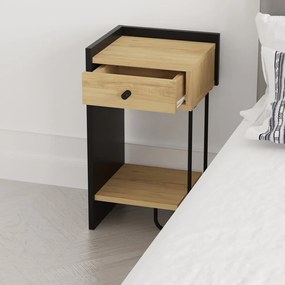 Čierny/v prírodnej farbe nočný stolík v dekore duba s poličkami Mercure – Marckeric