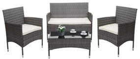Záhradná súprava 2 kresiel, pohovky a stolíka HWC-F55 - sivá, krémové vankúše