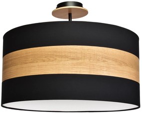 Stropné svietidlo Terra, 1x drevené/čierne textilné tienidlo, drevo