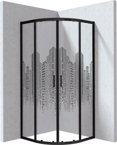 Deante Štvrťkruhový sprchový kút Funkia Evo 80x80 cm, vzor mesto - KYP ND88P, čierna matná - bez vaničky