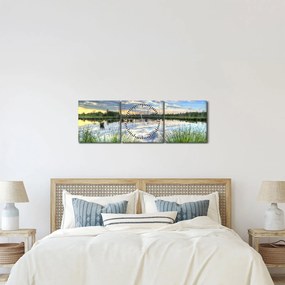 Obraz jazera s tŕstím (s hodinami) (90x30 cm)
