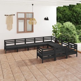 10-dielna záhradná sedacia súprava čierna borovicový masív 3083268