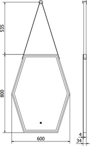 Mexen Orla, LED kúpeľňové zrkadlo s podsvietením a čiernym rámom 60x80 cm, 6000K, ochrana proti zahmlievaniu, 9815-060-080-611-70