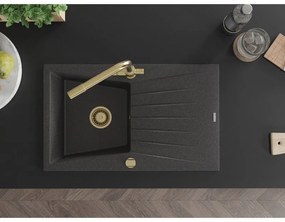 Mexen Cesar, granitový drez 775x470x190 mm, 1-komorový a zlatá batéria Duero, čierna škvrnitá, 6514-76-671600-50
