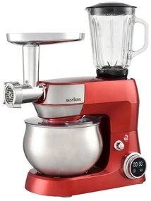 MEGAKOMBO Multifunkčný kuchynský robot BestBerg BBR-1900R + 15dielna sada riadu s mramorovým povrchom BestBerg BBN-1015R / červená