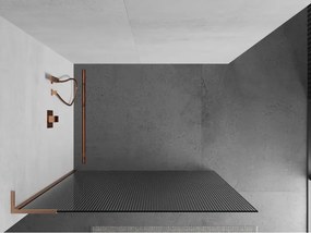 Mexen Kioto L, sprchová zástena Walk-In 100 x 200 cm, 8mm sklo s rebrovým vzorom, medený matný profil, 800-100-103-65-09
