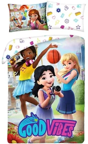 Bavlnené posteľné obliečky LEGO Friends - motív Good Vibes - 100% bavlna - 70 x 90 cm + 140 x 200 cm