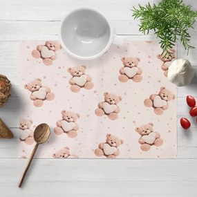 Biante Detské bavlnené prestieranie na stôl Sandra SA-721 Medvedíky so srdiečkami na púdrovo ružovom 30x40 cm