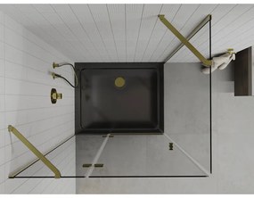 Mexen Roma, sprchovací kút s 1-krídlovými dverami 100 (dvere) x 90 (stena) cm, 6mm číre sklo, zlatý profil, slim sprchová vanička 5cm čierna, 854-100-090-50-00-4070G