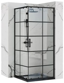 Rea Concept, sprchový kút s posuvnými dverami 90 (dvere) x 90 (dvere) x 190 cm, 5mm číre sklo, čierny profil, REA-K5478