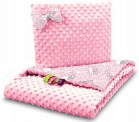 Detská deka + vankúš Minky Farba: ružová-zajačiky