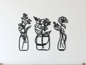 drevko 3-dielna drevená nálepka Kvety vo váze Rozmer obrazu: 32,5 x 42,5 cm, Farba dekorácie: Čierna