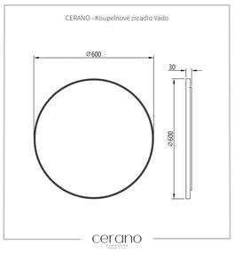 Cerano Vado, kúpeľňové zrkadlo Ø 60 cm, kovový rám, čierna matná, CER-CER-NT8232B-60