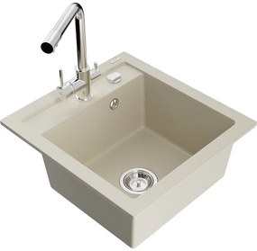 Mexen Vito, 1-komorový granitový drez 520x490x210 mm, chrómová batéria Duero, béžová, 6503-69-671600-00