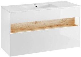 Kúpeľňová skrinka CMD BAHAMA WHITE 854 dub wotan/alpská biela/biely vysoký lesk