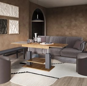 Výškově nastavitelný rozkládací konferenční stolek Moduvo 120/170 cm dub Halifax/černý