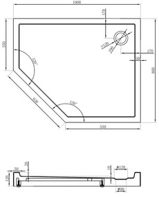 Mexen Flow+, päťuholníková sprchová vanička, pravá, 100 x 80 cm, čierna matná, 46P708010RH