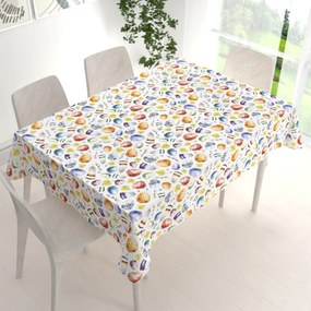Biante Veľkonočný teflónový obdĺžnikový obrus TF-075 Farebné kraslice a pierka na bielom 50x100 cm
