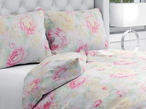 Biante Bavlnené posteľné obliečky Sandra SA-140 Veľké ružové kvety na bielom Dvojlôžko francúzske 240x200 a 2ks 70x90 cm